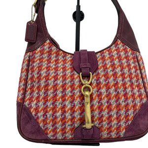 Coach Burgundy and Orange Houndstooth Shoulder Bag